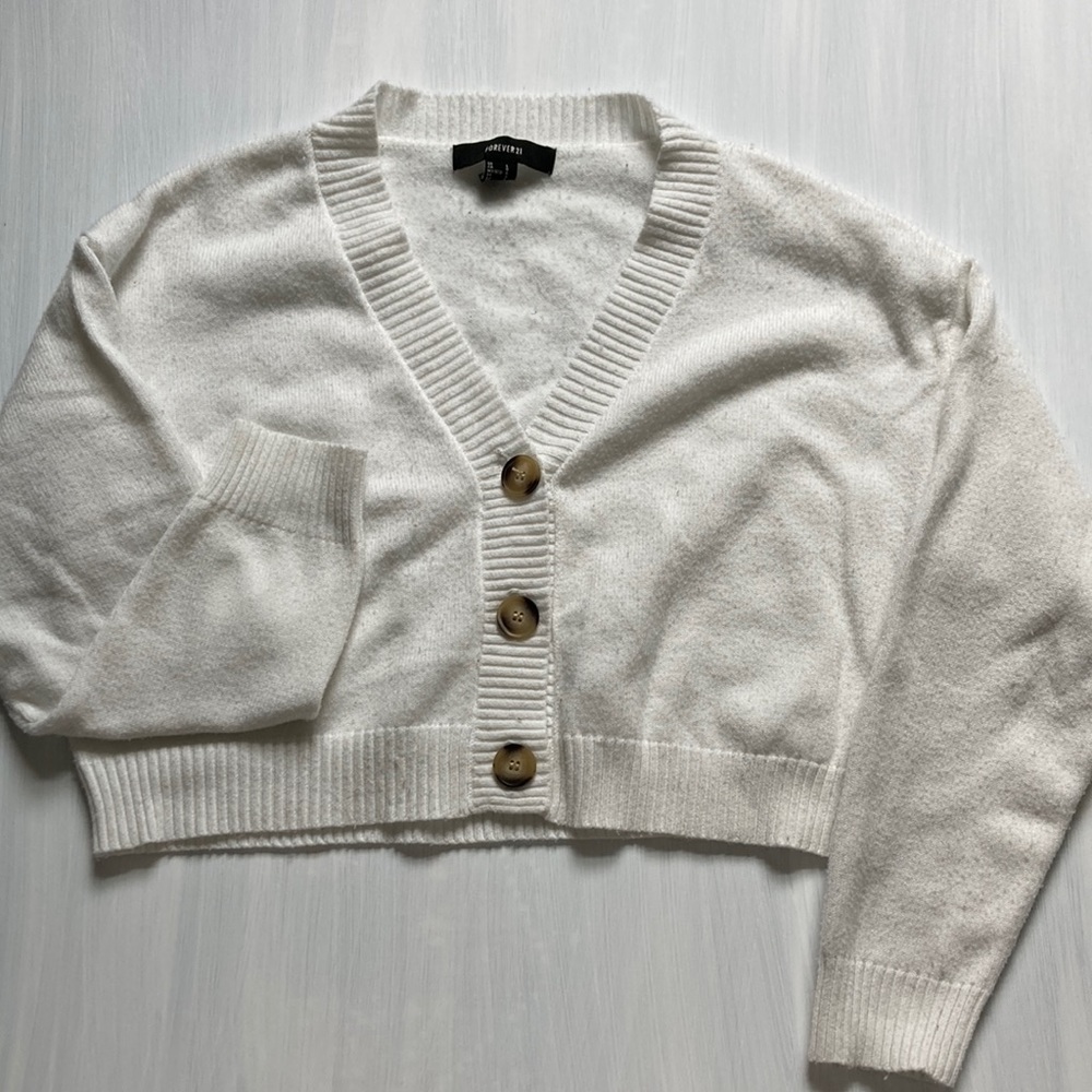 Forever 21 white v neck button up sweater